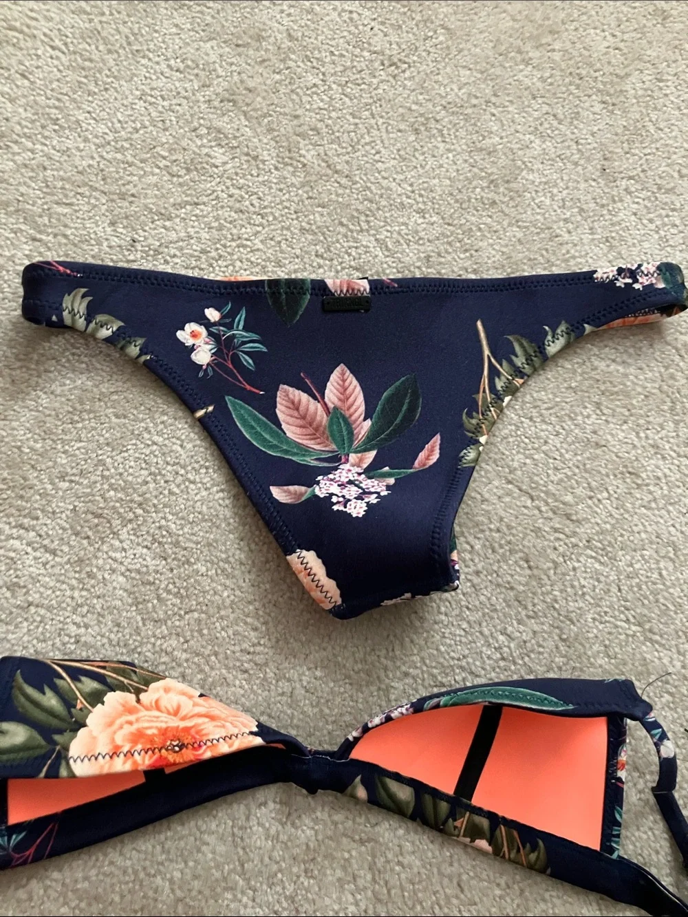 triangl swimwear Navy & Coral Floral Triangle Bikini Set
